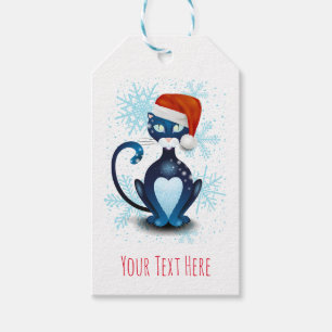 Black Cat with Santa's Hat Gift Tags