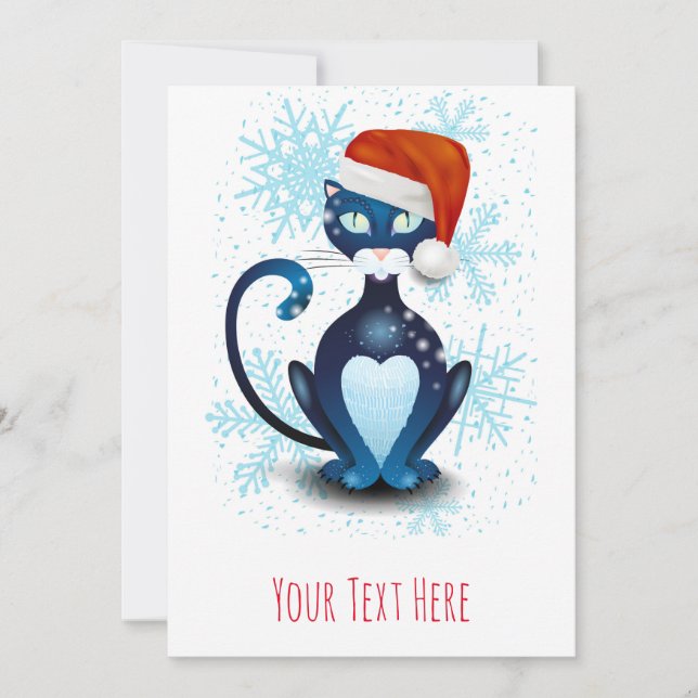 Black Cat with Santa's Hat Invitation (Front)