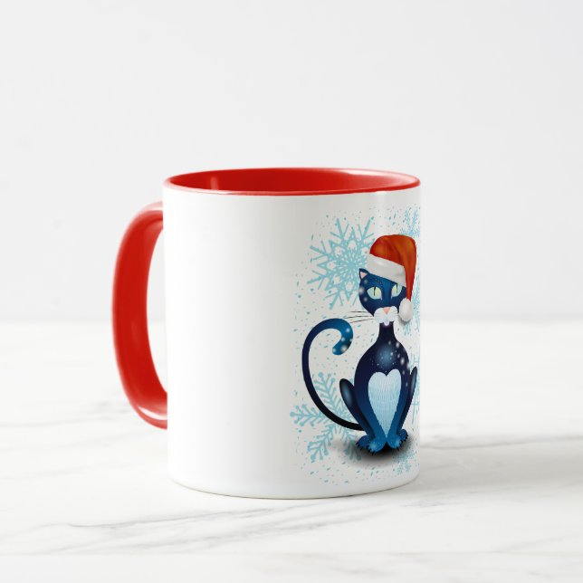 Black Cat with Santa's Hat Mug (Front Left)