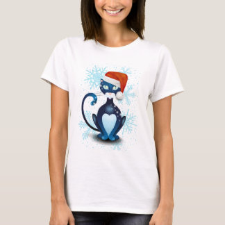 Black Cat with Santa's Hat T-Shirt