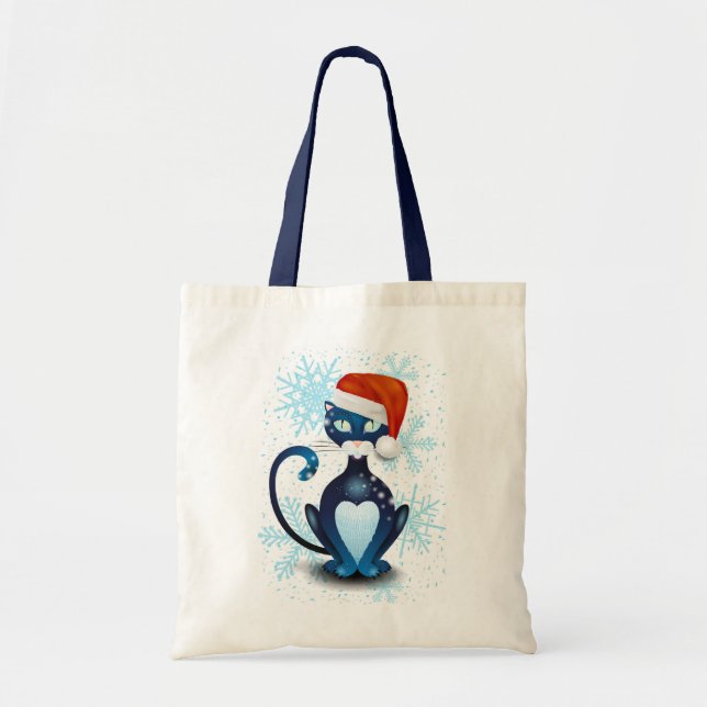Black Cat with Santa's Hat Tote Bag (Front)