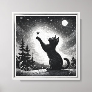 Black cat with sky with moon canvas print