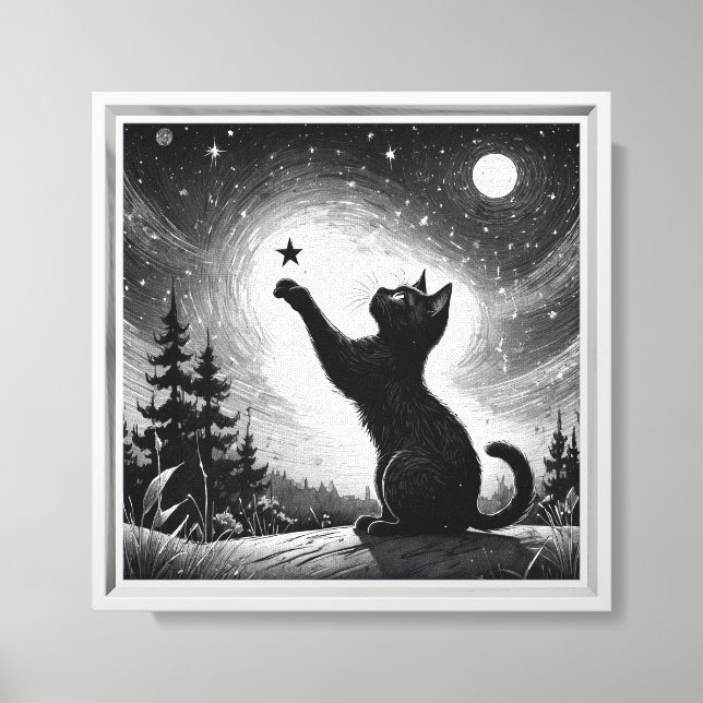 Black cat with sky with moon  canvas print (Front)