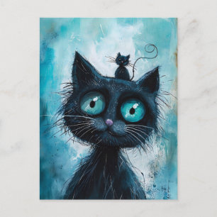 Black Cat with Small Cat on Head Postcard
