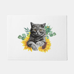 Black Cat With SunFlowers, Gifts For Kitten Lovers Doormat