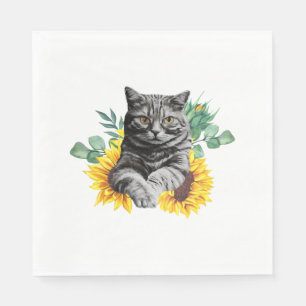 Black Cat With SunFlowers, Gifts For Kitten Lovers Napkin