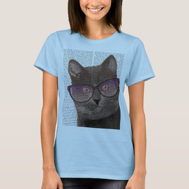 Black Cat with Sunglasses 2 T-Shirt (Front)