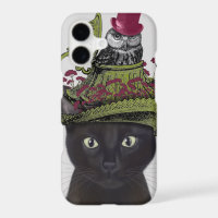 Black Cat with Teapot and Owl
