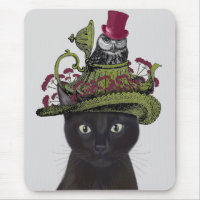 Black Cat with Teapot and Owl