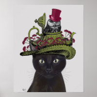 Black Cat with Teapot and Owl