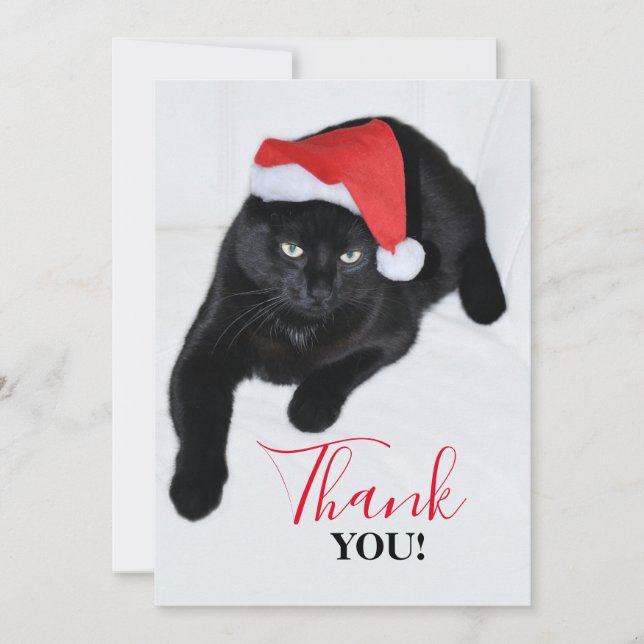 Black Cat with the Red Santa Hat Thank You Card (Front)