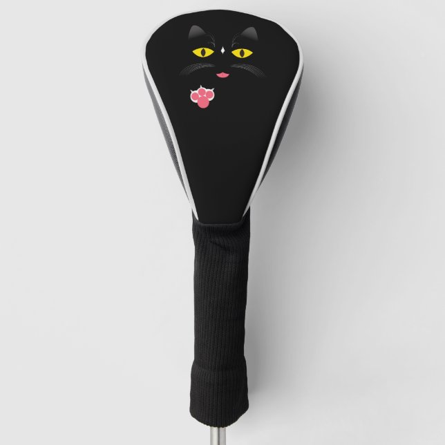 Black cat with white marks golf head cover (Front)