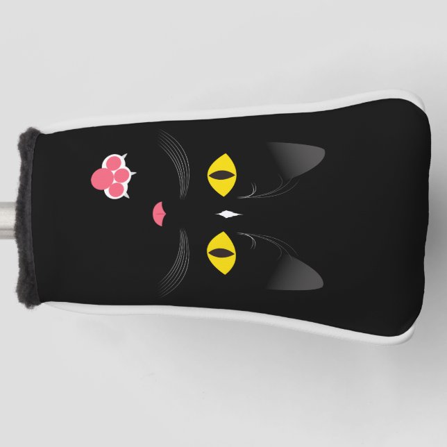 Black cat with white marks golf head cover (Front)