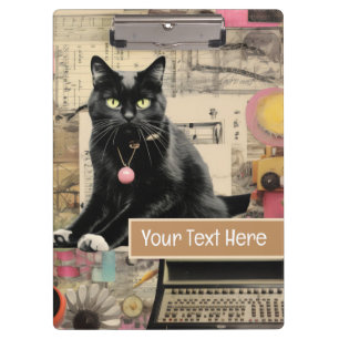 Black cat with white paws collage clipboard
