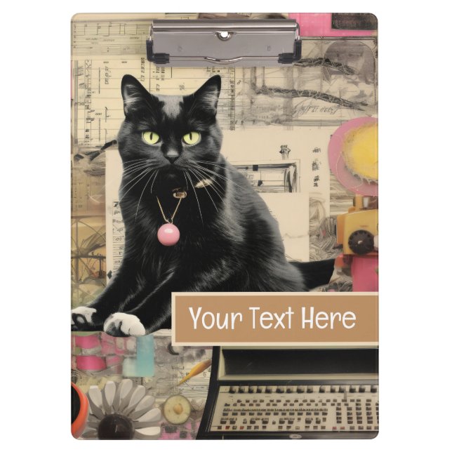 Black cat with white paws collage clipboard (Front)