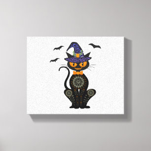 Black Cat With With Jack O Lantern Halloween Shirt Canvas Print