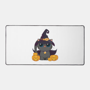 Black Cat With With Jack O Lantern Halloween Shirt Desk Mat