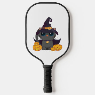 Black Cat With With Jack O Lantern Halloween Shirt Pickleball Paddle