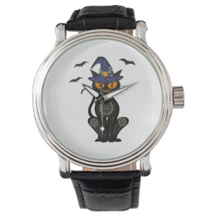 Black Cat With With Jack O Lantern Halloween Shirt Watch