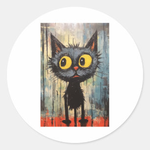 Black Cat With Yellow Eyes Classic Round Sticker