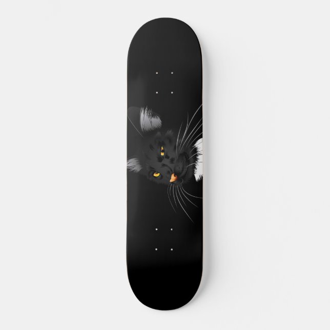 Black cat with yellow eyes in the dark skateboard (Front)