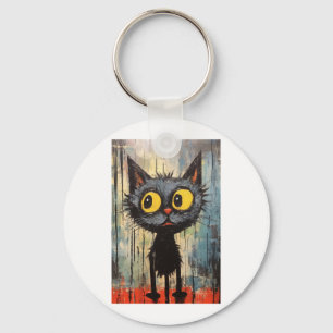 Black Cat With Yellow Eyes Key Ring