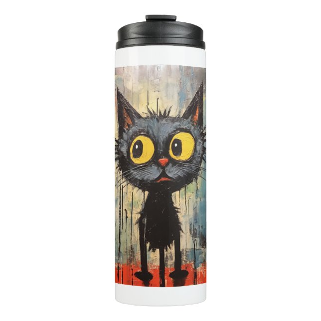 Black Cat With Yellow Eyes   Thermal Tumbler (Front)