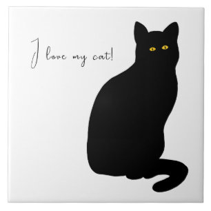 Black Cat With Yellow Eyes Tile
