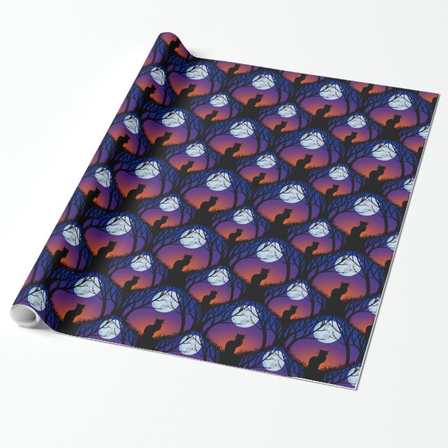 Black Cat Wrapping Paper Cat Halloween Paper (Unrolled)
