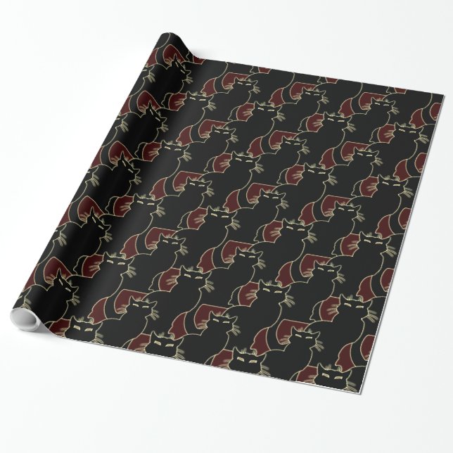 Black Cat Wrapping Paper Cat Halloween Paper (Unrolled)