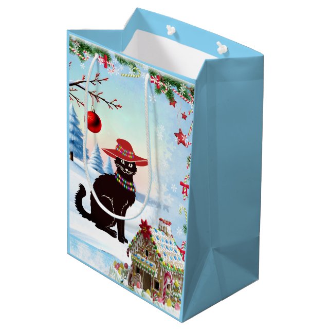 Black Cat X-mas Medium Gift Bag (Back Angled)
