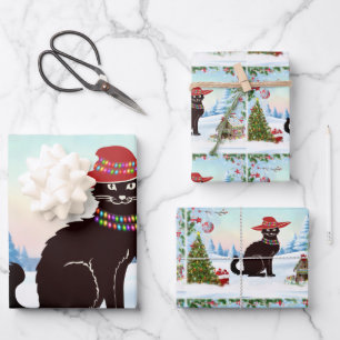 Black Cat X-mas Wrapping Paper Sheet