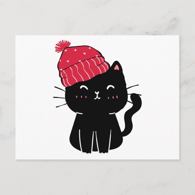 black cat xmas hat postcard (Front)