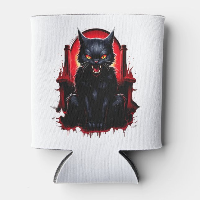 Black Cat Yellow Eyes Cats Angry Can Cooler (Front)