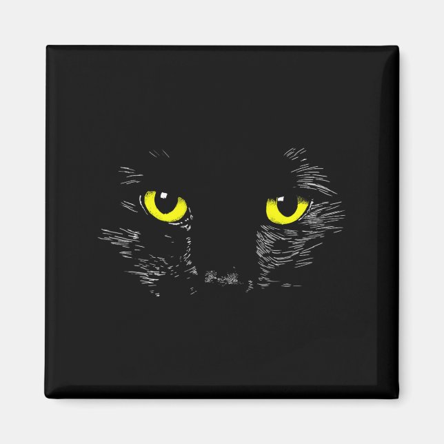 Black Cat Yellow Eyes Kitten Face Halloween Magnet (Front)