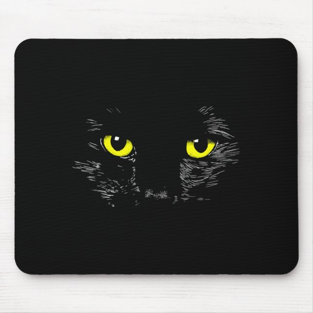 Black Cat Yellow Eyes Kitten Face Halloween Mouse Pad (Front)