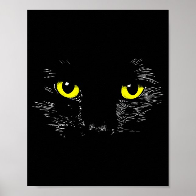 Black Cat Yellow Eyes Kitten Face Halloween Poster (Front)