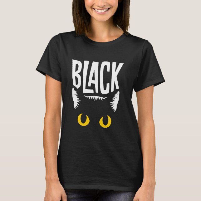 Black Cat Yellow Eyes T-Shirt (Front)
