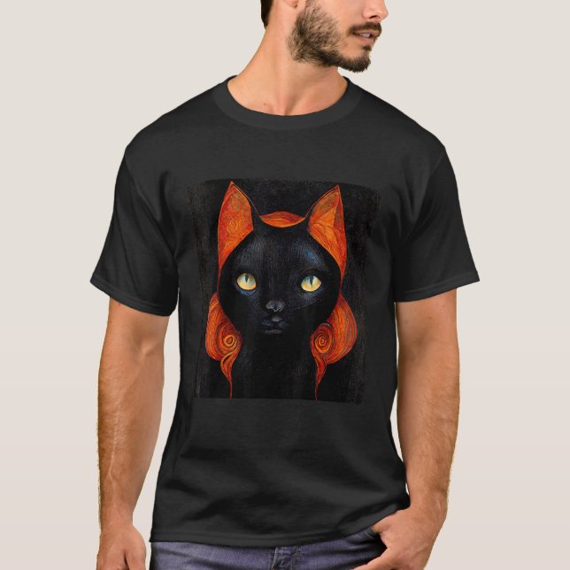 Black Cat Yellow Eyes T-Shirt (Front)