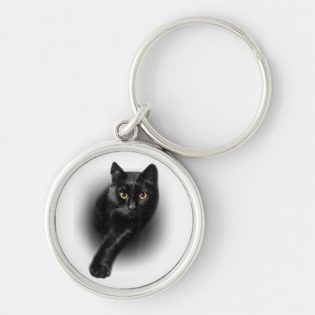 Black Cat Yellow Eyes T-Shirt Cats Tee Key Ring (Front)