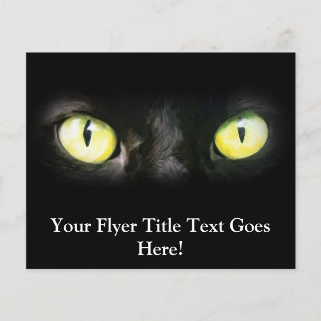 Black Cat, Yellow Green Eyes, Sleek and Spooky Flyer (Front)