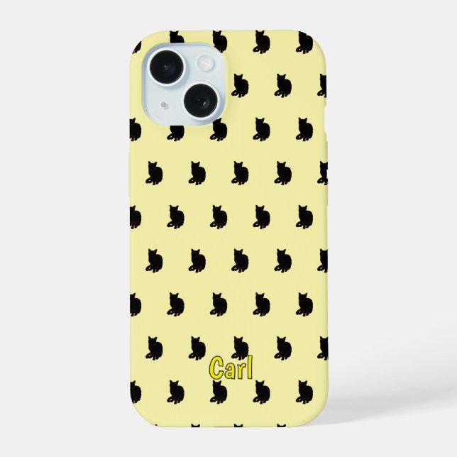 Black Cat (Yellow) iPhone 15 Case (Back)