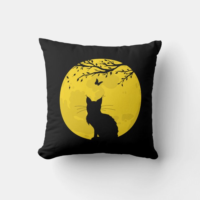 Black Cat Yellow Moon Cushion (Front)