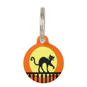 Black Cat Yellow Moon Fence Pet Tag