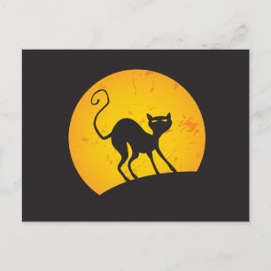 Black Cat - Yellow Moon Postcard