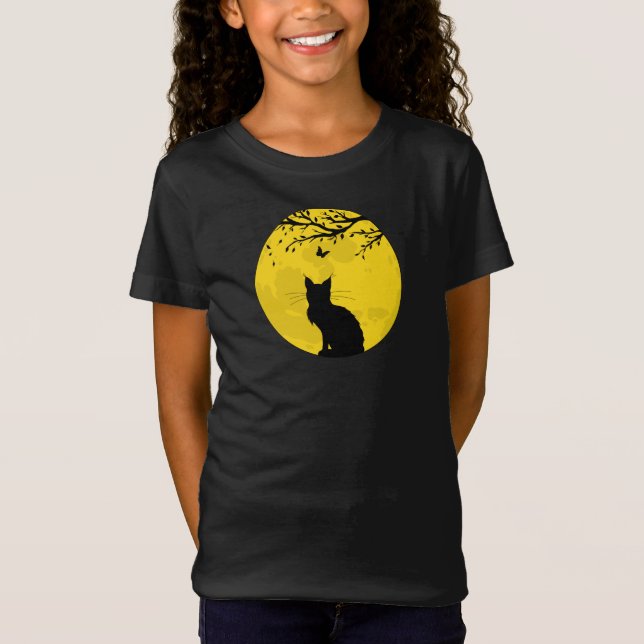 Black Cat Yellow Moon T-Shirt (Front)