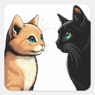 Black Cat Zoning Out - Funny Kitten Meme Square Sticker