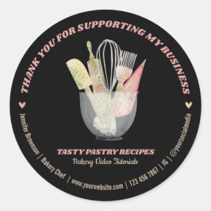 Black Catering Bakery Chef Thank You Classic Round Sticker