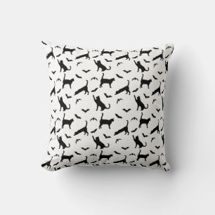 Black Cats And Bats Minimal Pattern Halloween Cushion