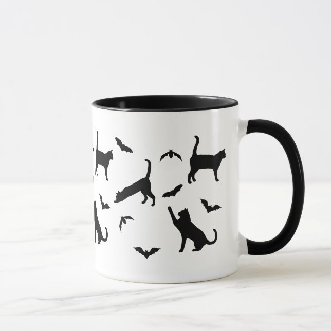 Black Cats And Bats Whimsical Halloween Pattern Mug (Right)